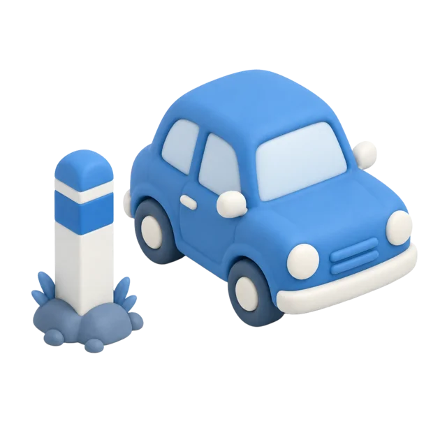 Small car beside a mile marker