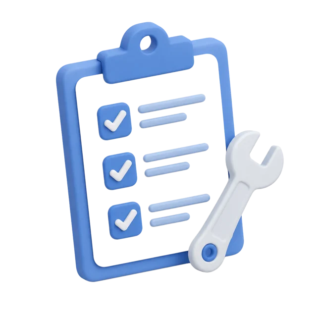 Clipboard checklist with a wrench